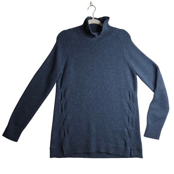 Garnet Hill L Cashmere 100% BluenWhite spackle mockneck sweater Twistside accent - Picture 1 of 14